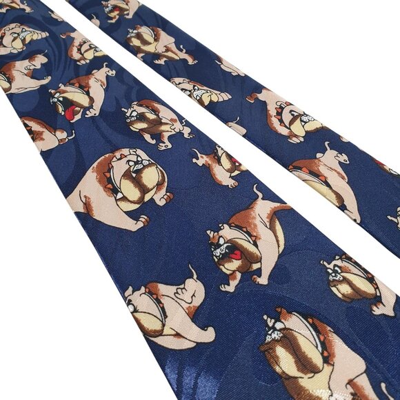 Steven Harris Handmade Bulldog Pattern Blue Tie Novelty Cartoon Vet Shelter Dog - Picture 2 of 6